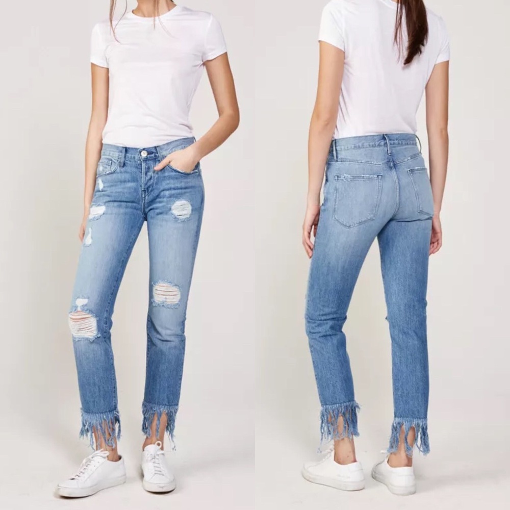 3X1 Jeans Straight Crop Fringe WM3 Distressed